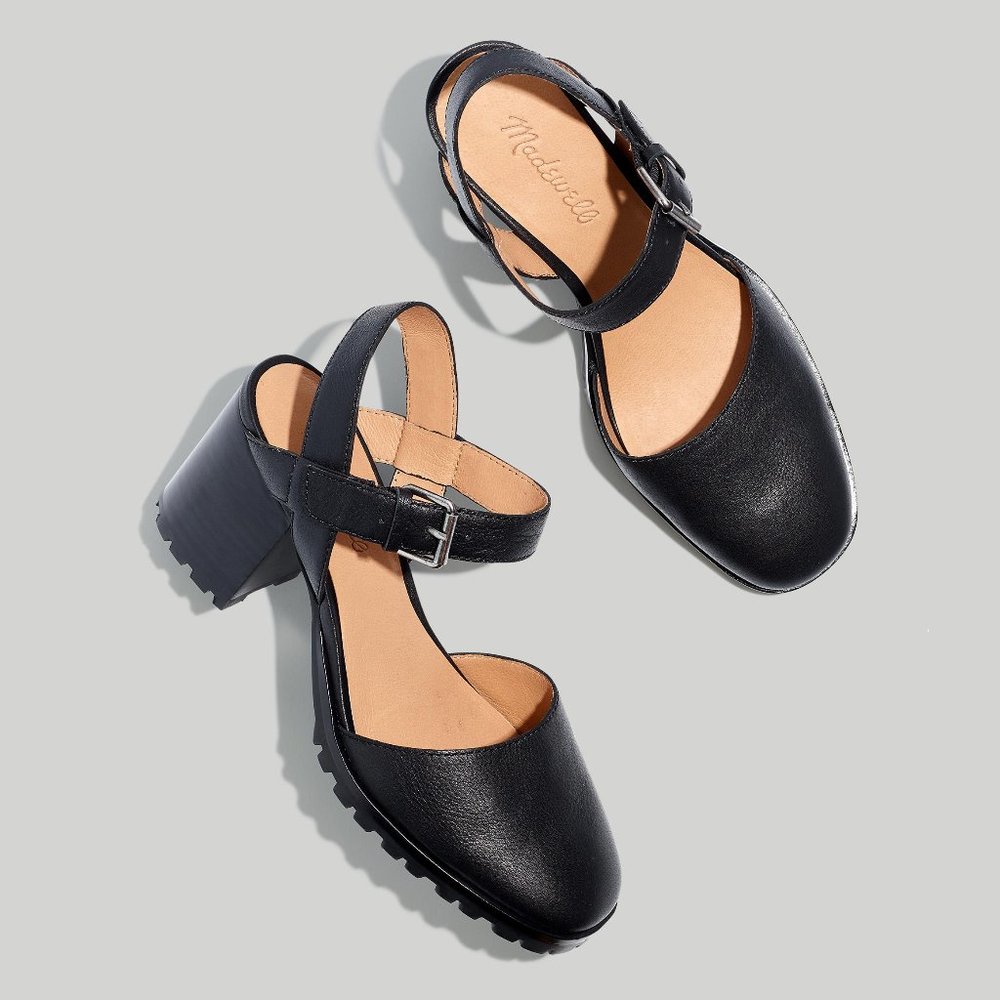 NWOT - Madewell Heeled Lugsole Mary Jane in Black Leather